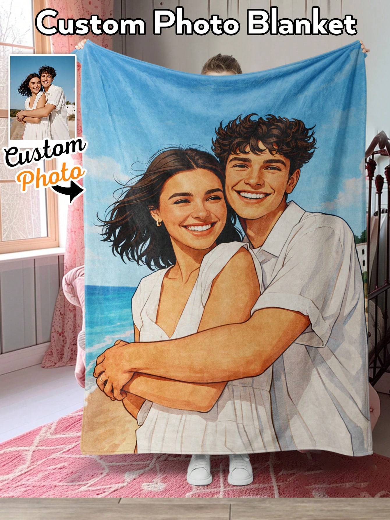 Christmas Throw Blanket - Aangepaste AI-stijl fotodeken gepersonaliseerde fleece deken