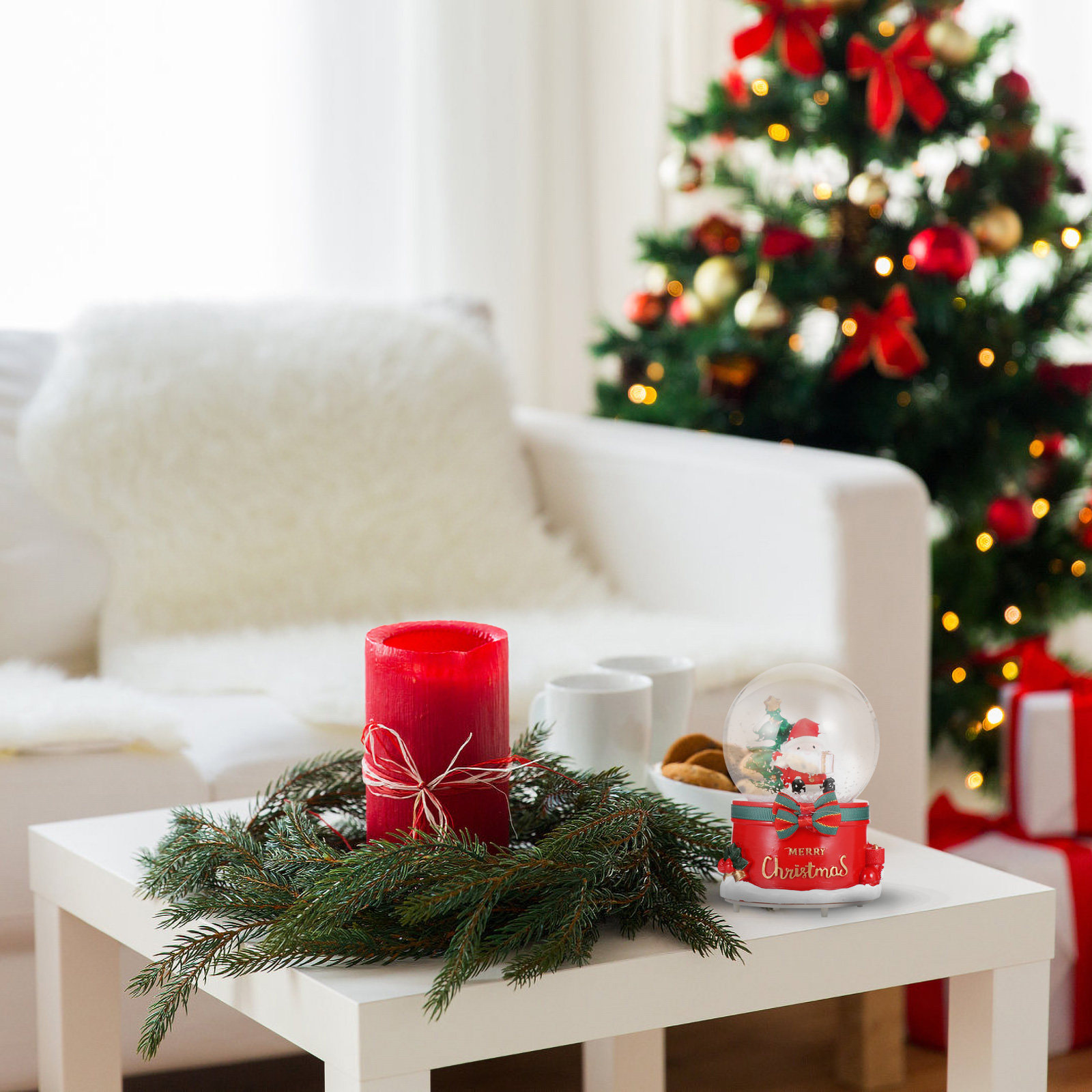 Snow Globe Musical - Kerstman-muziekdoos met verlichte, van kleur veranderende