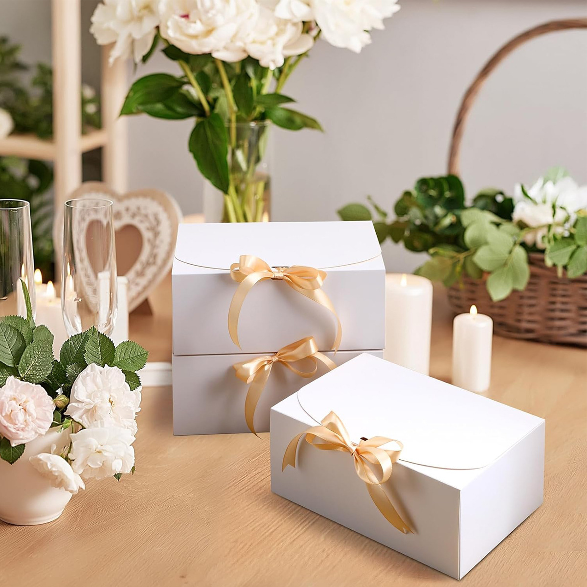 Ribbon Bow Gift - 3 stuks grote witte alles-in-één cadeaukartonnen