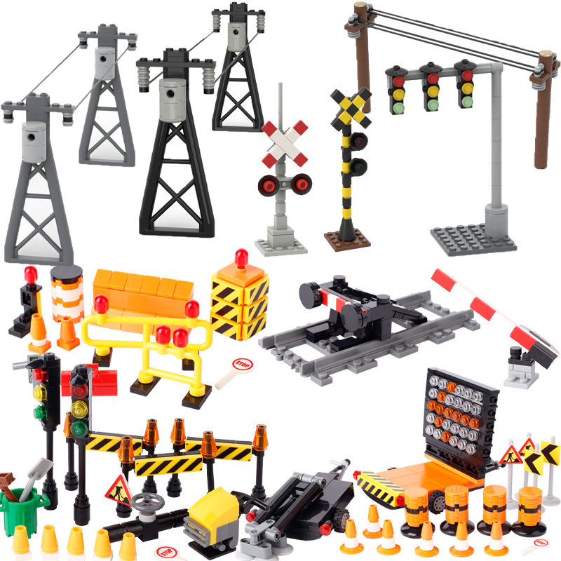 Lego Set City - MOC Stad Barricade Bouwstenen Verkeersaccessoires Wegwijzer